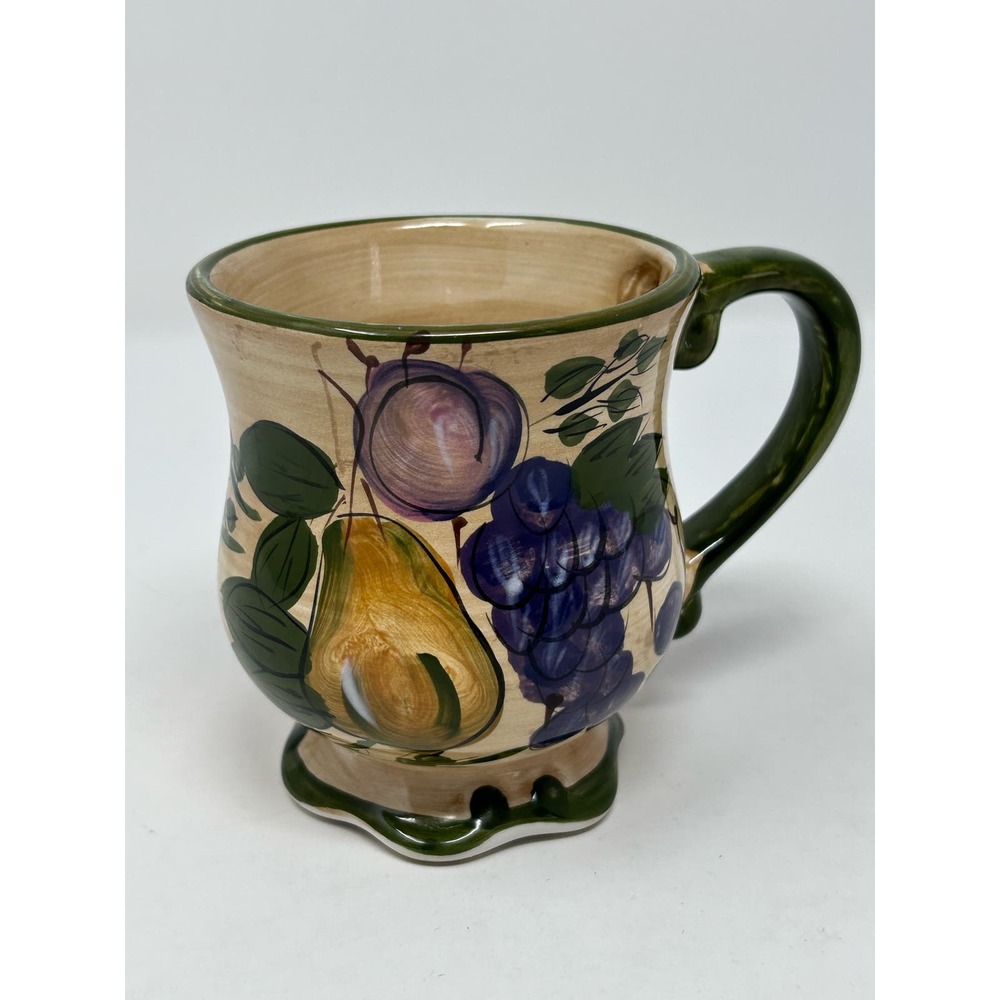Home Trends Granada Fruit Pattern Footed Vintage Coffee Mug 4 1/2" Tall x 3 1/2"